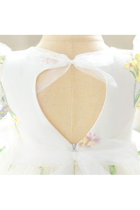 Dusty Purple Floral Embroidered Toddler Princess Tulle Dress Cute Puff Sleeve Dress Baby Girl Flower Girl Dresses XF101049