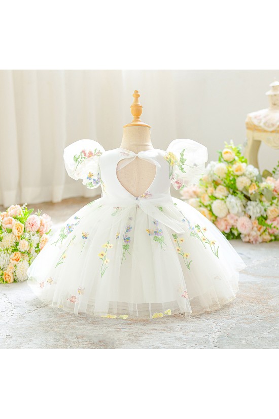 Dusty Purple Floral Embroidered Toddler Princess Tulle Dress Cute Puff Sleeve Dress Baby Girl Flower Girl Dresses XF101049