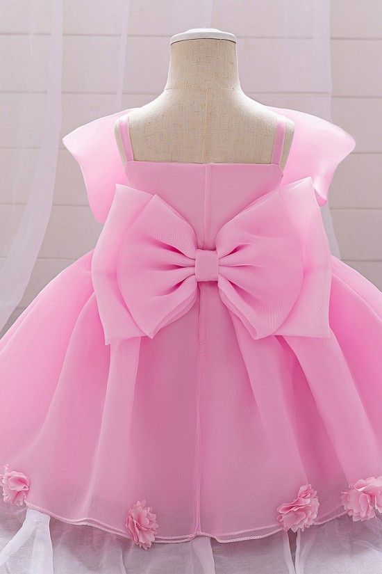 Cute Pink Bow Baby Girl Princess Dress Birthday Wedding Party Flower Girl Dresses XF101050
