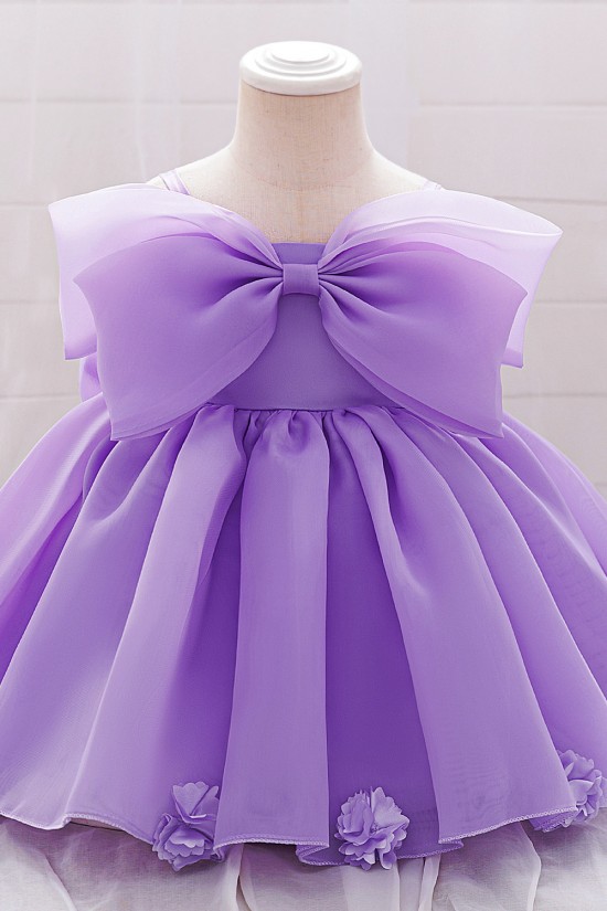 Cute Purple Bow Baby Girl Princess Dress Birthday Wedding Party Flower Girl Dresses XF101051