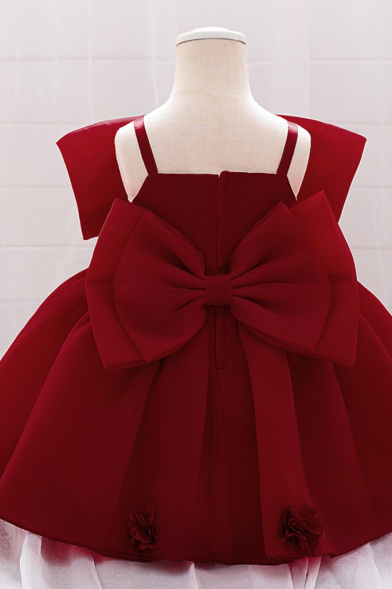 Cute Burgundy Bow Baby Girl Princess Dress Birthday Wedding Party Flower Girl Dresses XF101052