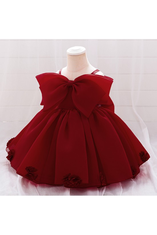 Cute Burgundy Bow Baby Girl Princess Dress Birthday Wedding Party Flower Girl Dresses XF101052