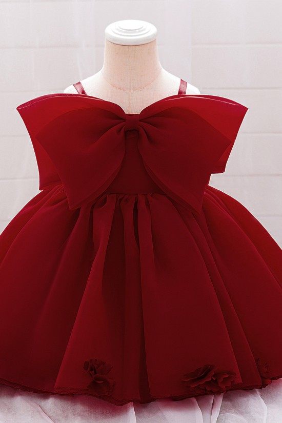 Cute Burgundy Bow Baby Girl Princess Dress Birthday Wedding Party Flower Girl Dresses XF101052