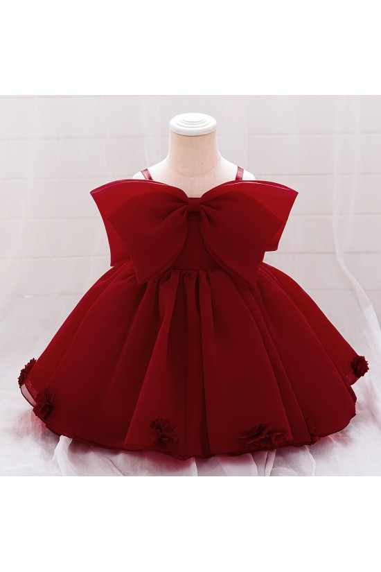 Cute Burgundy Bow Baby Girl Princess Dress Birthday Wedding Party Flower Girl Dresses XF101052