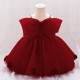 Cute Burgundy Bow Baby Girl Princess Dress Birthday Wedding Party Flower Girl Dresses XF101052
