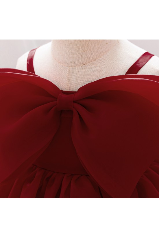 Cute Burgundy Bow Baby Girl Princess Dress Birthday Wedding Party Flower Girl Dresses XF101052