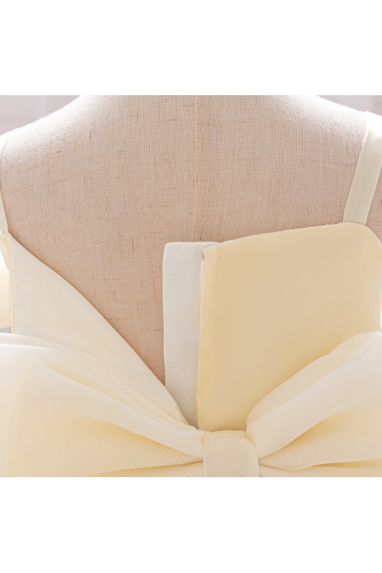 Champagne Cute Bow Baby Girl Princess Dress Birthday Wedding Party Flower Girl Dresses XF101054