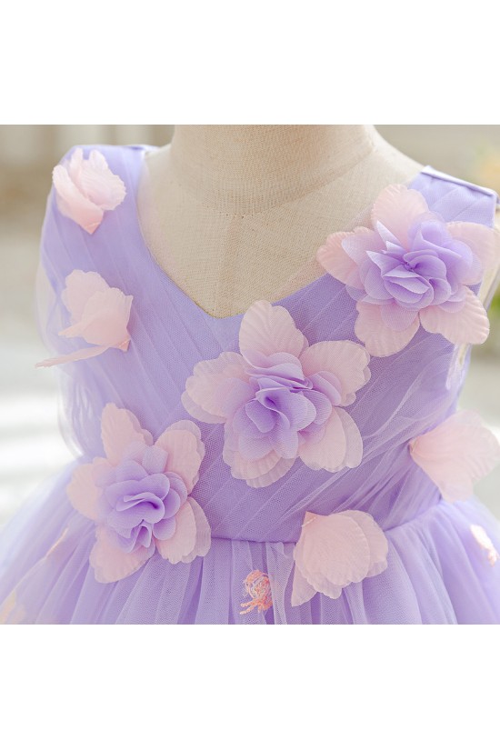 Kids Girls' Flower Girl Dress Dress Sleeveless V Neck Knee Length Princess Dress Formal Tulle Dress with 3D Flowers XF101056