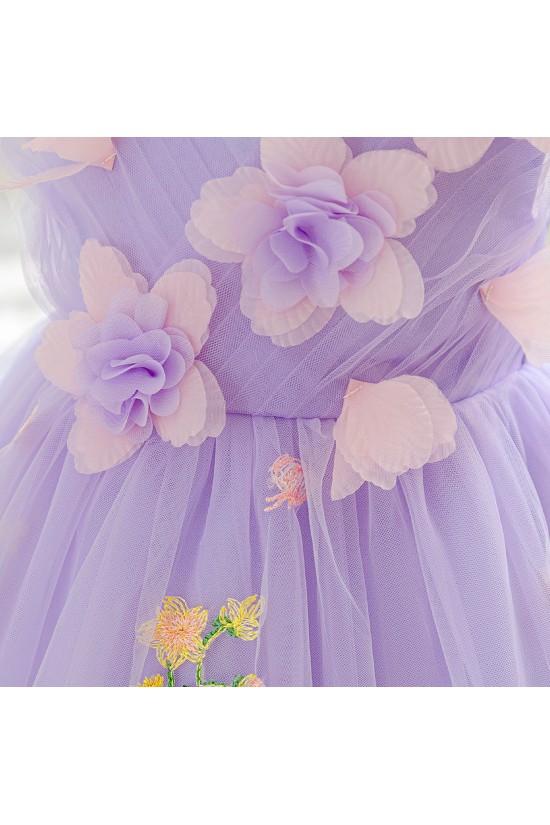 Kids Girls' Flower Girl Dress Dress Sleeveless V Neck Knee Length Princess Dress Formal Tulle Dress with 3D Flowers XF101056