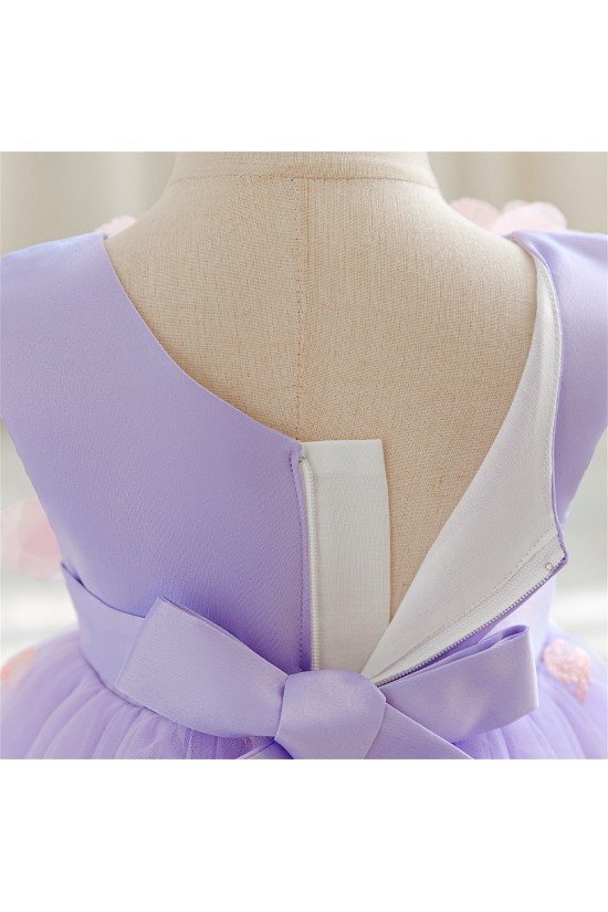Kids Girls' Flower Girl Dress Dress Sleeveless V Neck Knee Length Princess Dress Formal Tulle Dress with 3D Flowers XF101056