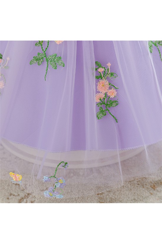 Kids Girls' Flower Girl Dress Dress Sleeveless V Neck Knee Length Princess Dress Formal Tulle Dress with 3D Flowers XF101056