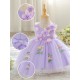 Kids Girls' Flower Girl Dress Dress Sleeveless V Neck Knee Length Princess Dress Formal Tulle Dress with 3D Flowers XF101056