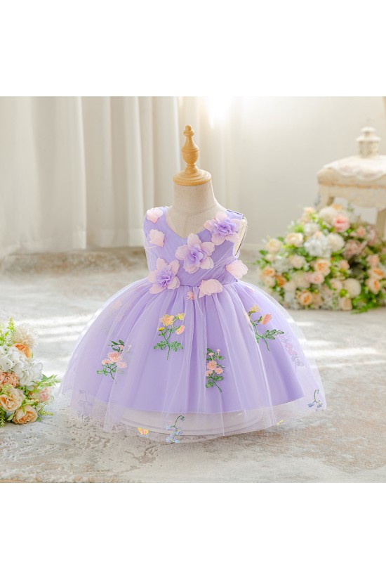 Kids Girls' Flower Girl Dress Dress Sleeveless V Neck Knee Length Princess Dress Formal Tulle Dress with 3D Flowers XF101056