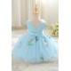 Cute Beautiful Mesh V Neck Princess Dress with 3D Flowers Birthday Wedding Party Knee Length Flower Girl Dresses XF101057
