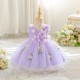 Cute Beautiful Mesh V Neck Princess Dress with 3D Flowers Birthday Wedding Party Knee Length Flower Girl Dresses XF101057