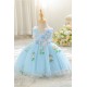 Cute Beautiful Mesh V Neck Princess Dress with 3D Flowers Birthday Wedding Party Knee Length Flower Girl Dresses XF101057