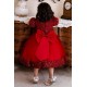 Girls' Toddler Red Sequins Tulle Short Sleeve Birthday Party Wedding Flower Girl Dresses with Bow XF101058