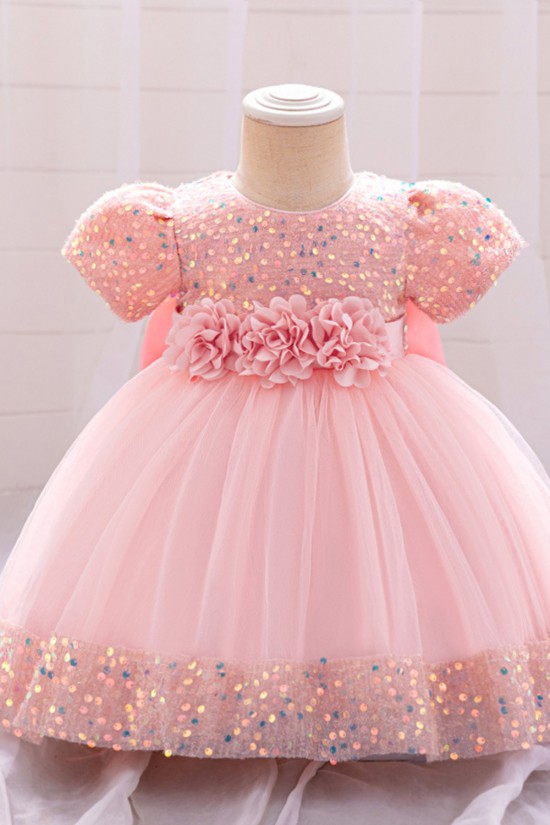 Girls' Toddler Pink Sequins Tulle Princess Dress Birthday Wedding Party Flower Girl Dresses XF101059