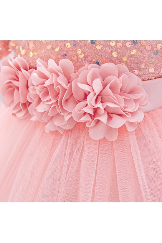 Girls' Toddler Pink Sequins Tulle Princess Dress Birthday Wedding Party Flower Girl Dresses XF101059