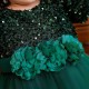 Sequins Tulle Princess Dress Dark Green Birthday Wedding Party Flower Girl Dresses with Bow XF101060