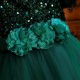 Sequins Tulle Princess Dress Dark Green Birthday Wedding Party Flower Girl Dresses with Bow XF101060