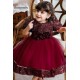 Sequins Tulle Princess Dress Burgundy Birthday Wedding Party Flower Girl Dresses with Bow XF101062