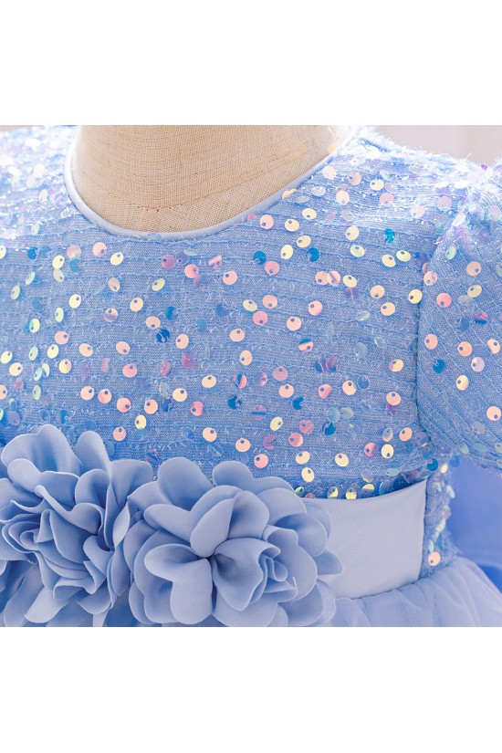 Sequins Tulle Princess Dress Sky Blue Birthday Wedding Party Flower Girl Dresses with Bow XF101064 Sequins Tulle Princess Dress Sky Blue Birthday Wedding Party Flower Girl Dresses with Bow XF101064