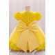 Sequins Tulle Princess Dress Yellow Birthday Wedding Party Flower Girl Dresses with Bow XF101065