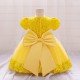 Sequins Tulle Princess Dress Yellow Birthday Wedding Party Flower Girl Dresses with Bow XF101065