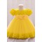 Sequins Tulle Princess Dress Yellow Birthday Wedding Party Flower Girl Dresses with Bow XF101065
