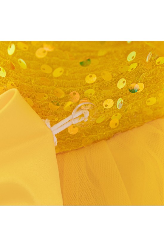Sequins Tulle Princess Dress Yellow Birthday Wedding Party Flower Girl Dresses with Bow XF101065