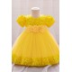 Sequins Tulle Princess Dress Yellow Birthday Wedding Party Flower Girl Dresses with Bow XF101065