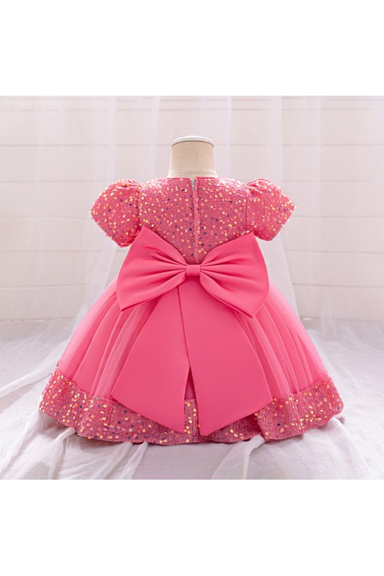 Sequins Tulle Princess Dress Watermelon Birthday Wedding Party Flower Girl Dresses with Bow XF101066