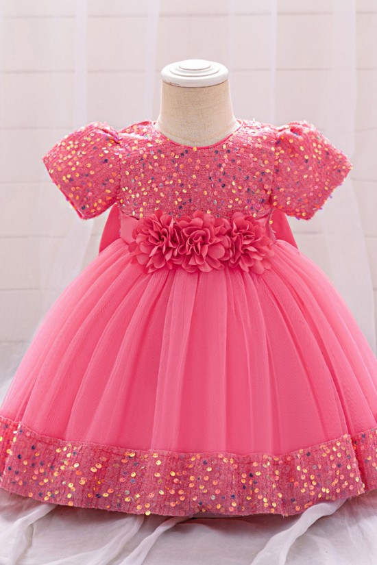 Sequins Tulle Princess Dress Watermelon Birthday Wedding Party Flower Girl Dresses with Bow XF101066
