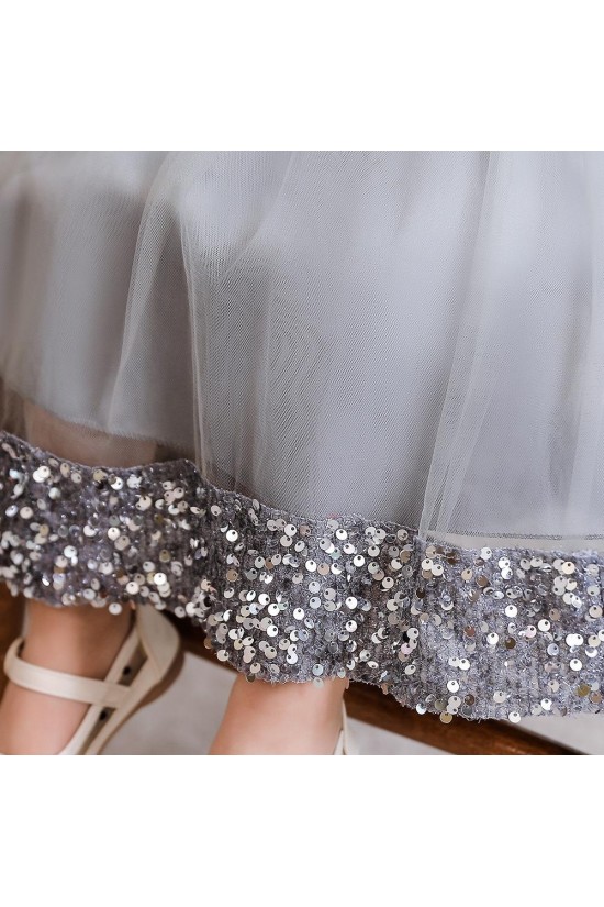 Sequins Tulle Princess Dress Gray Birthday Wedding Party Flower Girl Dresses with Bow XF101067 Sequins Tulle Princess Dress Gray Birthday Wedding Party Flower Girl Dresses with Bow XF101067