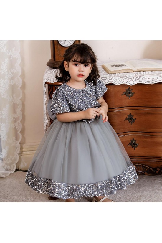 Sequins Tulle Princess Dress Gray Birthday Wedding Party Flower Girl Dresses with Bow XF101067 Sequins Tulle Princess Dress Gray Birthday Wedding Party Flower Girl Dresses with Bow XF101067