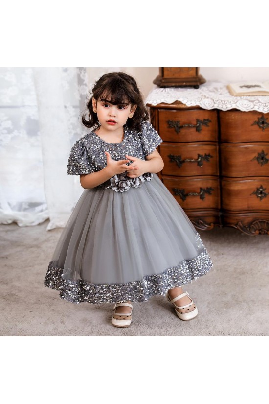 Sequins Tulle Princess Dress Gray Birthday Wedding Party Flower Girl Dresses with Bow XF101067 Sequins Tulle Princess Dress Gray Birthday Wedding Party Flower Girl Dresses with Bow XF101067