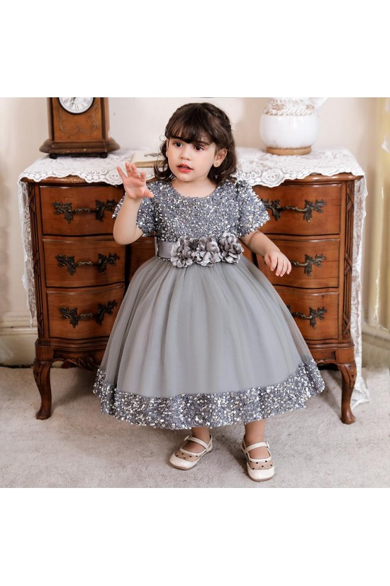 Sequins Tulle Princess Dress Gray Birthday Wedding Party Flower Girl Dresses with Bow XF101067 Sequins Tulle Princess Dress Gray Birthday Wedding Party Flower Girl Dresses with Bow XF101067