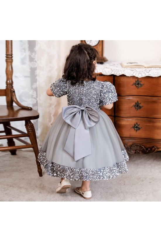 Sequins Tulle Princess Dress Gray Birthday Wedding Party Flower Girl Dresses with Bow XF101067 Sequins Tulle Princess Dress Gray Birthday Wedding Party Flower Girl Dresses with Bow XF101067
