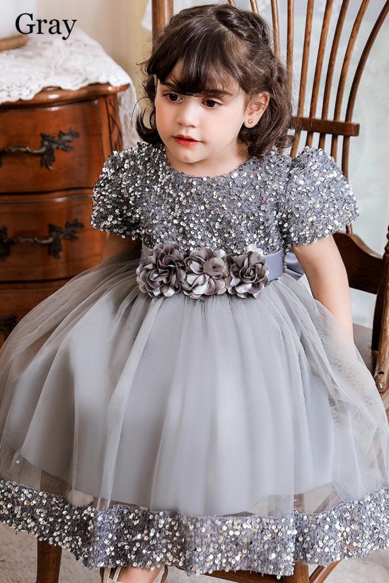 Sequins Tulle Princess Dress Gray Birthday Wedding Party Flower Girl Dresses with Bow XF101067 Sequins Tulle Princess Dress Gray Birthday Wedding Party Flower Girl Dresses with Bow XF101067