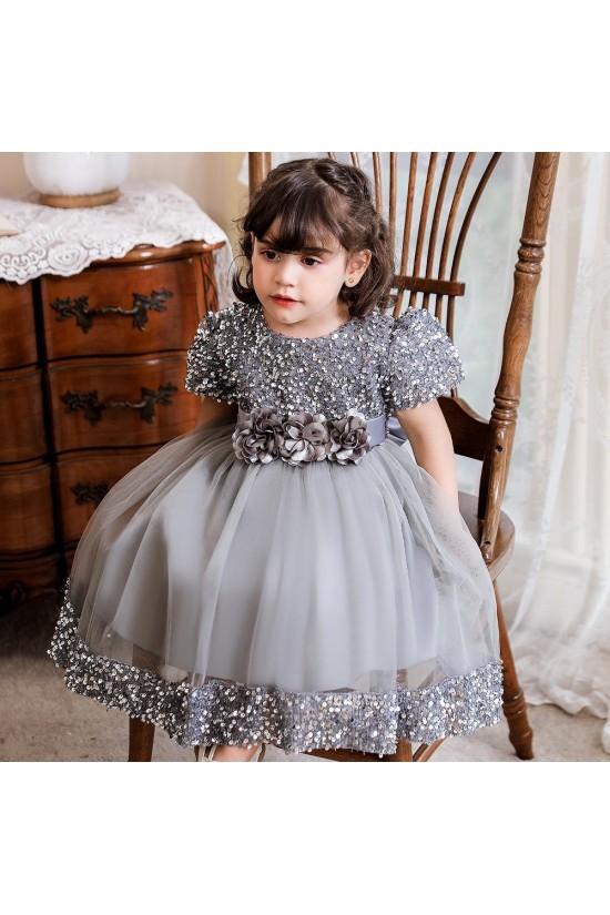 Sequins Tulle Princess Dress Gray Birthday Wedding Party Flower Girl Dresses with Bow XF101067 Sequins Tulle Princess Dress Gray Birthday Wedding Party Flower Girl Dresses with Bow XF101067