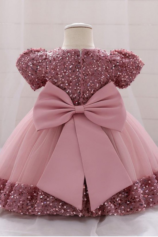 Sequins Tulle Princess Dress Dusty Pink Birthday Wedding Party Flower Girl Dresses with Bow XF101068 Sequins Tulle Princess Dress Dusty Pink Birthday Wedding Party Flower Girl Dresses with Bow XF101068