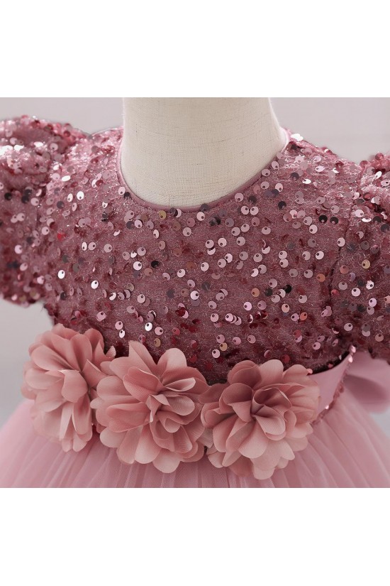 Sequins Tulle Princess Dress Dusty Pink Birthday Wedding Party Flower Girl Dresses with Bow XF101068 Sequins Tulle Princess Dress Dusty Pink Birthday Wedding Party Flower Girl Dresses with Bow XF101068