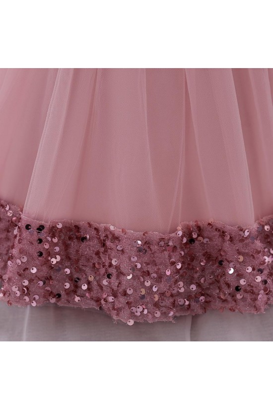 Sequins Tulle Princess Dress Dusty Pink Birthday Wedding Party Flower Girl Dresses with Bow XF101068 Sequins Tulle Princess Dress Dusty Pink Birthday Wedding Party Flower Girl Dresses with Bow XF101068