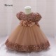 Sequins Tulle Princess Dress Brown Birthday Wedding Party Flower Girl Dresses with Bow XF101069