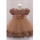 Sequins Tulle Princess Dress Brown Birthday Wedding Party Flower Girl Dresses with Bow XF101069