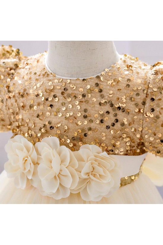 Sequins Tulle Princess Dress Gold Birthday Wedding Party Flower Girl Dresses with Bow XF101070 Sequins Tulle Princess Dress Gold Birthday Wedding Party Flower Girl Dresses with Bow XF101070