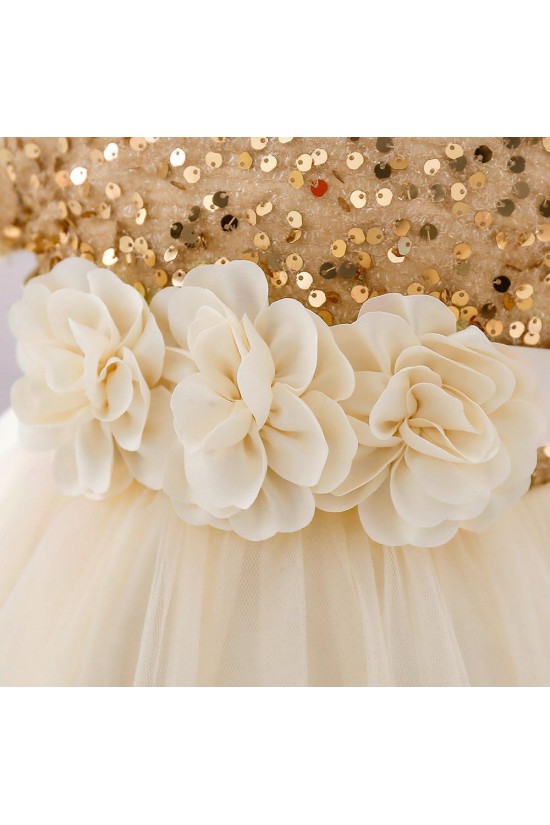 Sequins Tulle Princess Dress Gold Birthday Wedding Party Flower Girl Dresses with Bow XF101070 Sequins Tulle Princess Dress Gold Birthday Wedding Party Flower Girl Dresses with Bow XF101070
