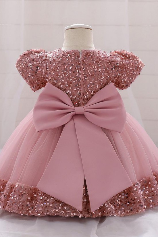 Sequins Tulle Princess Dress Light Dusty Pink Birthday Wedding Party Flower Girl Dresses with Bow XF101072 Sequins Tulle Princess Dress Light Dusty Pink Birthday Wedding Party Flower Girl Dresses with Bow XF101072