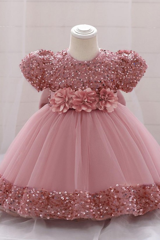 Sequins Tulle Princess Dress Light Dusty Pink Birthday Wedding Party Flower Girl Dresses with Bow XF101072 Sequins Tulle Princess Dress Light Dusty Pink Birthday Wedding Party Flower Girl Dresses with Bow XF101072